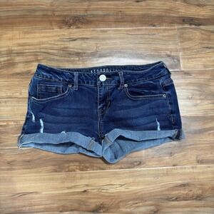 Aeropostale Aero Distressed Rolled Raw Cuff Midi Denim Jean‎ Shorts Sz 4